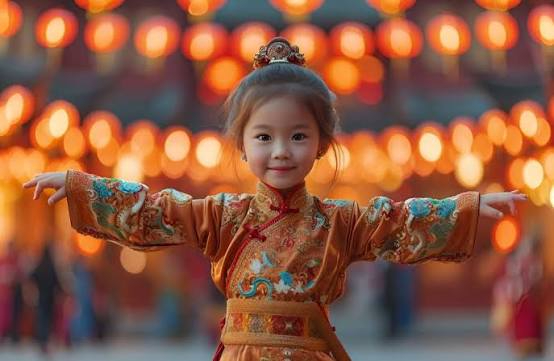 Niña China con vestuario tradicional