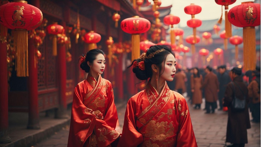 Mujeres chinas vestidas tradicionalmente